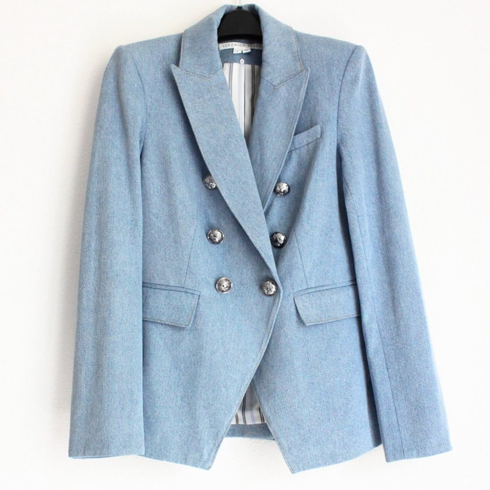 Veronica Beard Miller Dickey Double-breasted Denim Dickey Jacket, Hot! Size 0 - Picture 5 of 15